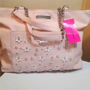 New with tags! Betsy Johnson Pink with White 3D flowers Tote